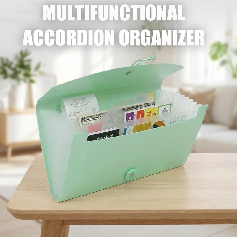 Gtheimn Portable 13-Pocket Receipt & Coupon Organizer, Small Expanding Accordion File Folder with Labels, Long Ticket Size Holder for Bills, Checks, and Travel Documents (10.2" x 5.5"), Green - Image 4